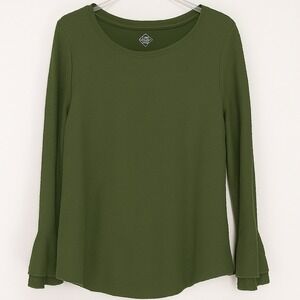 St.John's Bay Womens Large Slub Knit Pullover  Bell‎ Sleeves Green EUC